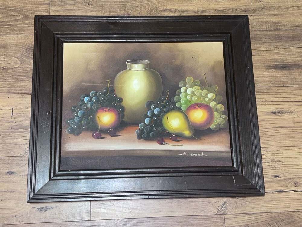 Vintage Artmaster Galleries Original Still Life Fruit and Vase Oil Painting